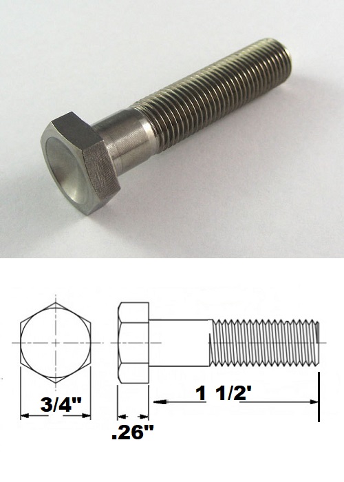 1/2 UNF X 1 1/2" TITANIUM HEX BOLT GRADE 5